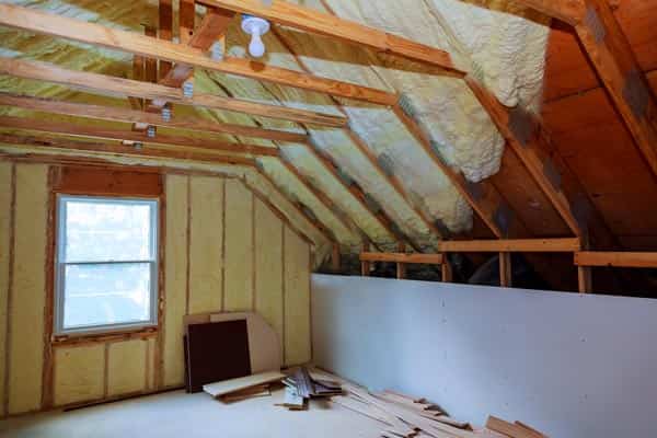 Spray foam and exposed wood beams.